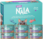 LOVE, NALA - Natural Adult Cat Wet Food - FLAKED Tuna and Salmon in Broth- Grain Free, Non-GMO, Lean Protein, Omega 3, Added Minerals & Vitamins - 12 Pack 2.4 lbs.