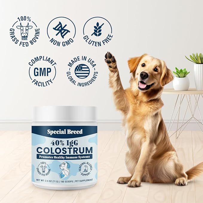 40% IgG Grass Fed Colostrum for Dogs, High IgG Third Party Tested, Immune Support, Skin & Gut Health, Seasonal Allergy & Itch Relief, Made in USA, 2.5 Oz