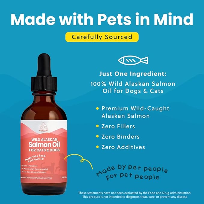 Paramount Pet Health Wild Alaskan Salmon Oil for Cats & Small Dogs, Supports Skin, Coat, Joint & Overall Well-Being, Pure & Premium Alaskan Salmon Oil for Dogs & Cats with No Fillers, 2 oz