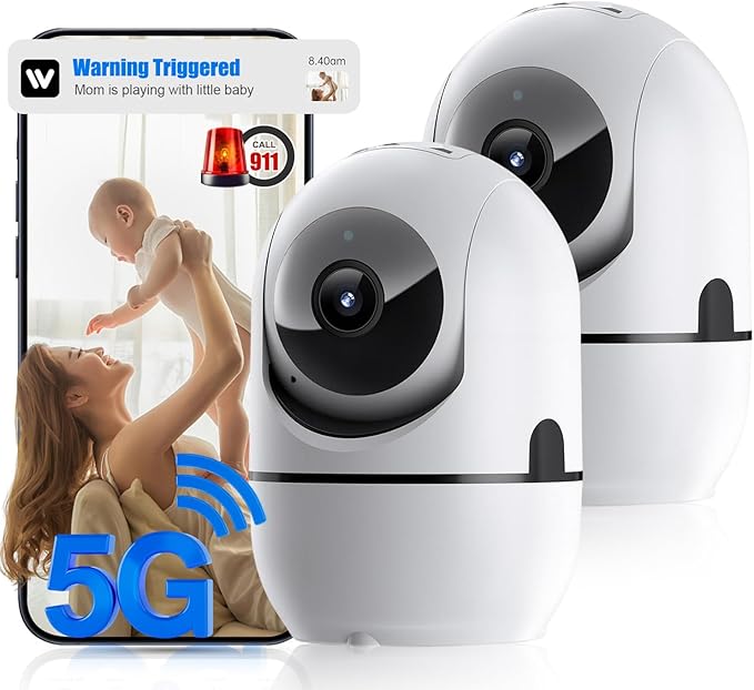 Indoor Security Camera, 5G & 2.4GHz Dog/Puppy/Pet WiFi Security Camera with Phone App, 360° Pan/Tilt Home Cameras Indoor, Smart AI Auto Tracking & Night Vision, US Cloud Storage (2Pack)
