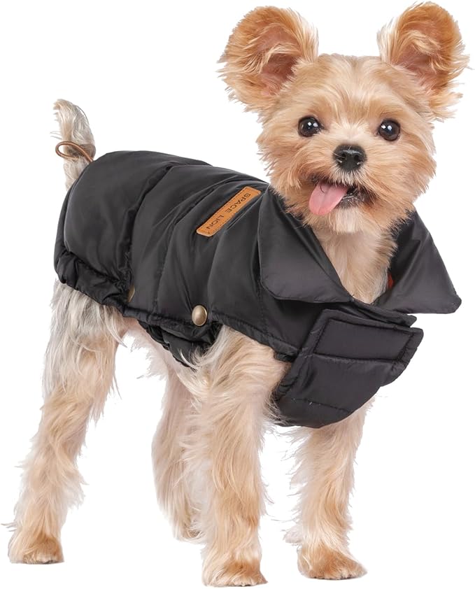 SPACE LION Puffer Jacket, Down Winter Coat, Waterproof, Windproof, Lightweight Jacket, Adjustable Fit for Small Dogs(Black,XS)
