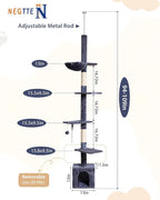 Floor to Ceiling Cat Tree, 5-Tier Height (95-109 inches) - Adjustable Cat Climbing Tower with Sisal Scratching Posts, Cat Condo, Hammock, Platforms, and Hanging Balls