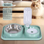Dog Bowls, Non-Slip Puppy Cat Food and Water Bowl Set with Water Dispenser and Stainless Steel Bowl Detachable Gravity Pet Feeder and Waterer Set for Cats Dogs Puppy Rabbit (Green, 500ML)