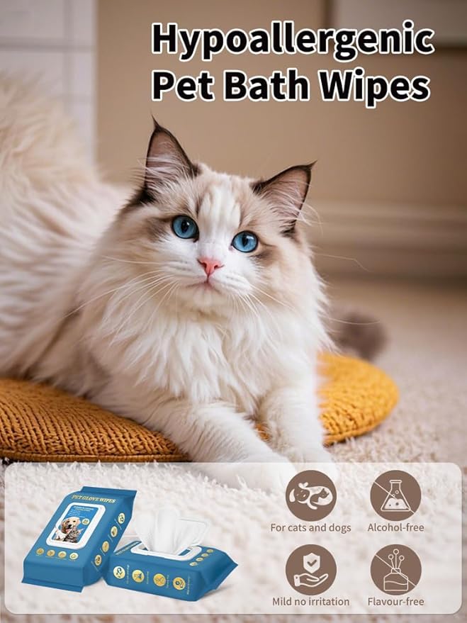 Pet Grooming Glove Wipes, 20pcs pack,Fragrance Free, Hypoallergenic Dog Cat Cleaning Glove Wipes, Odor Removing, No-Rinse Formula, Large Size Thickened Gloves for Dog Bath, Daily Care, Traveling