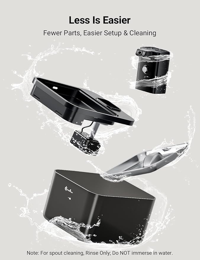 DownyPaws Cat Water Fountain Stainless Steel Cordless, 84oz/2.5L Fursink Wireless Pet Water Fountains for Cats Indoor, Battery Operated Cat Drinking Fountain, Ultra Quiet Pump, BPA-Free, Black