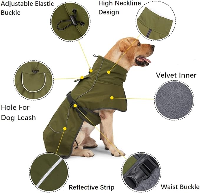 Dog Raincoat - Waterproof Dog Winter Jackets Windproof Coat with Velvet Inner Winter Dog Rain Coat with Reflective Strip,Black 3XL