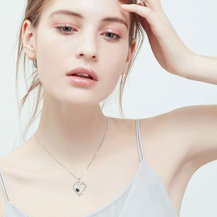 MEDWISE 925 Sterling Silver Dog Paw Print/Rabbit/Panda/Frog Necklace Pendant Heart Necklace Jewelry Gifts for Women Ladies Wife Mother Daughter Granddaughter Birthday Christmas