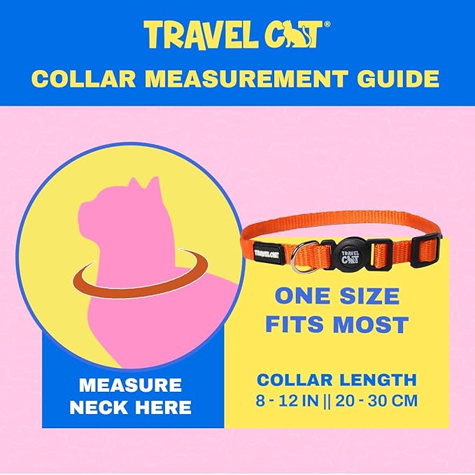 Travel Cat Breakaway Cat Collar - Orange Adjustable Cute Katty Collar with Quick Release Safety Buckle for Boy and Girl - Nylon 8-13 inch Length Kitten Collar with Metal D-Ring, Machine Washable