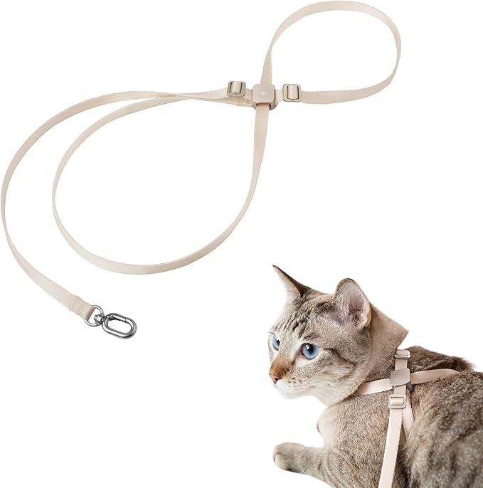 Cat Harness Escape-Proof Anti-Choking Adjustable Nylon Harness Lightweight with Anodized Aluminum Buckle, Ideal for Cats Outdoor Walking and Training, IDA Award (Linen, L (21.7"))