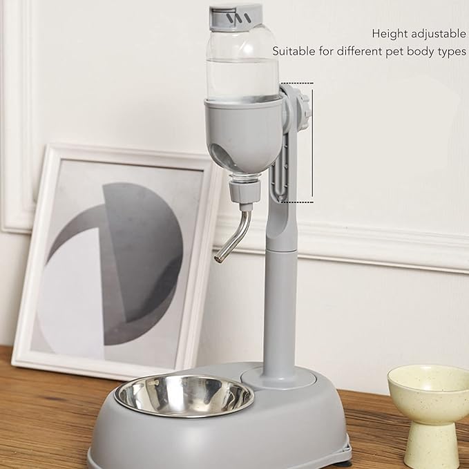 Pet Water Dispenser, Pet Standing Water Dispenser Bowl, 2 in 1 500ml Multifunctional Detachable Height with Stand for Dogs Cats