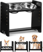 Elevated Dog Bowls, Adjustable Raised Dog Bowl Stand for Medium Size Dogs and Cats, Durable Bamboo Dogs Feeder with 2 Stainless Steel Bowls and Non-Slip Feet, Pet Food Bowl for Medium Sizes