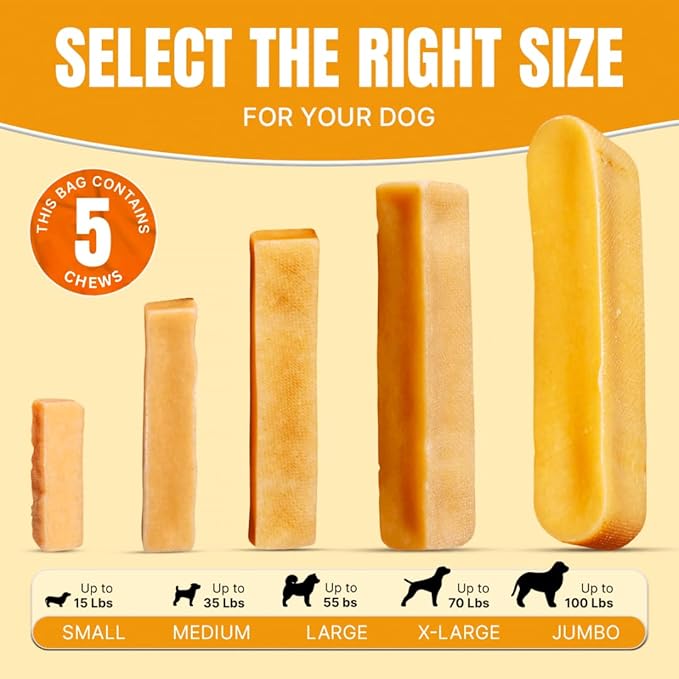 Tibetan Dog Chew Yak Cheese Sticks for Aggressive Chewers | Natural, Long Lasting & Easy to Digest with No Additives, Rawhide, Grains, or Gluten | 2 Medium, 2 Large & 1 Extra Large Chew, Mix Pack 1lb
