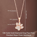 Diamond2Deal 10K Solid Gold Diamond Dog Paw Print Pendant Rope Chain Necklace 18inch (1/8Ct/ I2,H-I)