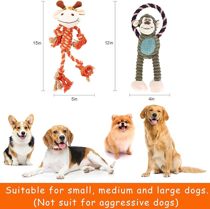 Rope Dog Toys to Keep Them Busy - Tug of War Dog Toys for Boredom Plush Interactive Squeaky Puppy Toys for Small Medium Large Dogs