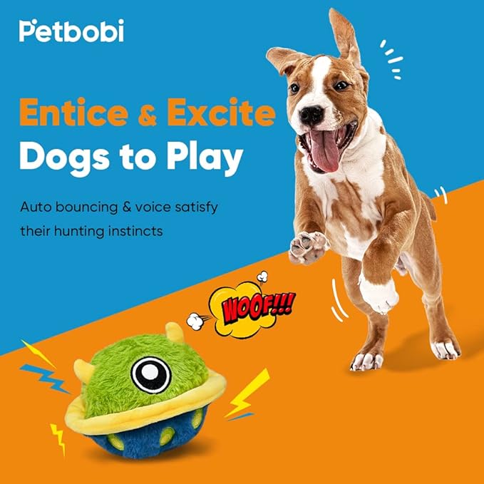 Petbobi Interactive Dog Toys Monster Plush Toy Shake Squeaky Crazy Bouncer Ball Battery Operated Toy for Small Medium Puppy Motorized Entertainment, Mysterious Bobby