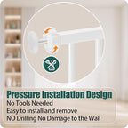 34-38.5 Inch Walk Through Baby & Dog Gate, No Drill Pressure Mounted, Expandable Safety Gate for Kitchen & Living Room, White Metal with Extension Kit