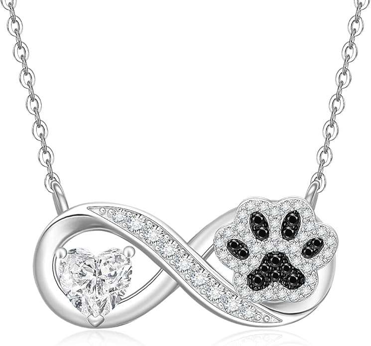 Infinity Paw Print Necklace for Women Sterling Silver Heart Cat Dog Paw Necklace Pawprint Necklaces Pendant Jewelry Christmas Mothers Day Gifts