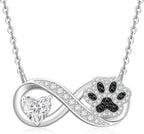 Infinity Paw Print Necklace for Women Sterling Silver Heart Cat Dog Paw Necklace Pawprint Necklaces Pendant Jewelry Christmas Mothers Day Gifts