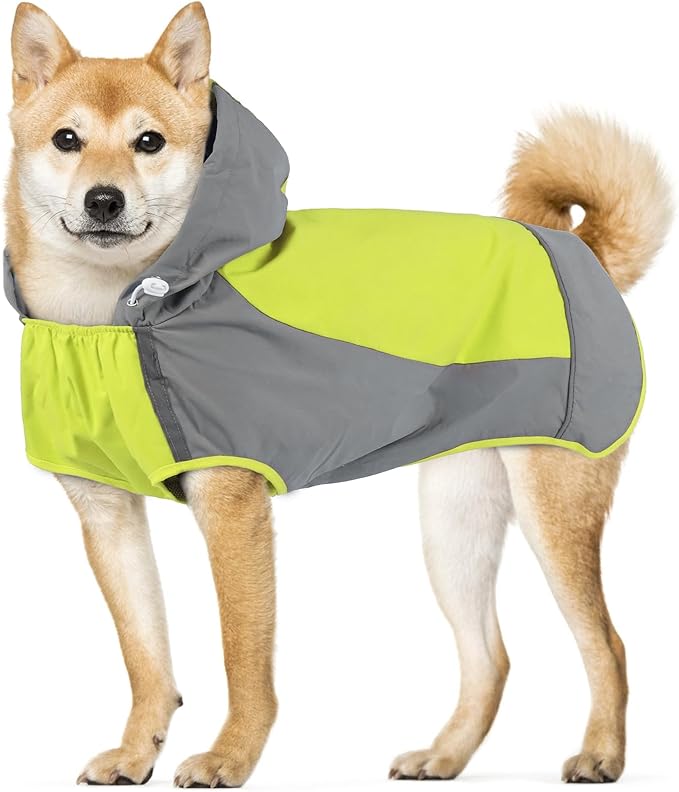 IECOii Dog Raincoats for Large Dogs,Waterproof Large Doggy Rain Jacket with Hood,Reflective Breathable Pet Rain Coat with Hood,Ideal for Adventures, Walking, Hunting in Dark,Green,XL