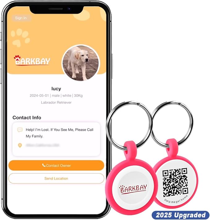 Dog Tags Personalized,QR Code Smart Pet ID Name Tag,Instant Location Alerts,Easy Online Profile Updates,No Fees,No Apps, Anti-Lost, Waterproof Silicone Dog Cat Tag for Small, Medium, Large Dogs(Pink)