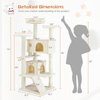 Sweetcrispy 54 Inch Cat Tree Tower, Multi-Level with Cat Scratching Post, Indoor Cat Condo with Climbing Ladder, Plush Toy, Play House for Cat, Beige