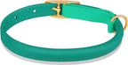 OOPSDOGGY Rolled Leather Cat Collar with Bell - Reflective Kitten Collar with Safety Elastic Strap - Adjustable Small Pet Collars for Boy Girl Cats (Teal)