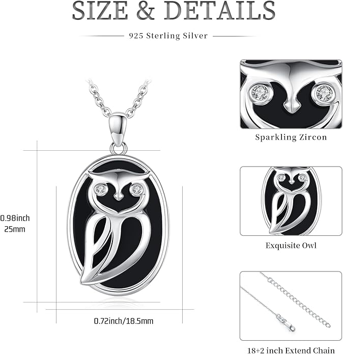 Black Cat/Fox/Owl/Panda/Butterfly/Cat/Dog Paw Print/Mushroom for Women Sterling Silver Animal Pendant Necklace Jewelry Christmas Birthday Gifts for Couples Sisters