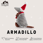 Hollypet Plush Dog Squeaky Toy Stuffed Armadillo Animal Pet Puppy Chew Toys with Clean Teeth for Small Medium Large All Breed Sizes Dogs, Christmas Gray, 8 in