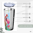 Dujiea 20oz Tumbler With Lid And Straw, Tropical Pink Flamingo Vacuum Insulated Iced Coffee Mug Reusable Travel Cup Stainless Steel Water Bottle