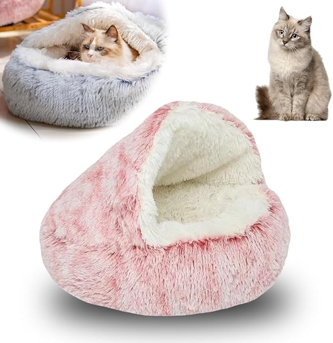 Lapcatz Nest Bed, 2026 Upgraded Cat Beds for Indoor Cats, Portable Fluffy Pet Bed, Durable Covered Cat Bed for Indoor Use, Soft Puppy Bed for Pet Owners (Pink, Small)