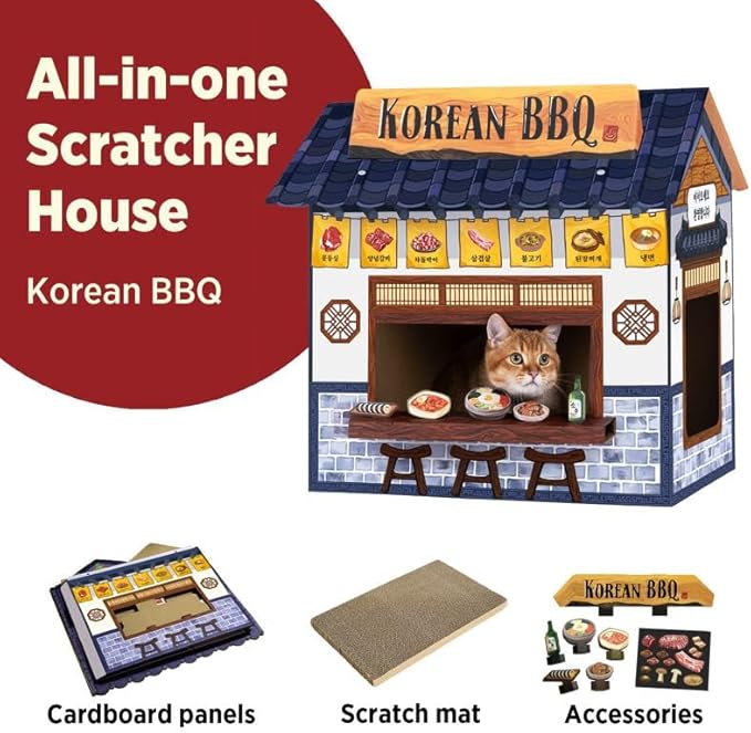 SMILE PAWS Cat Beds for Indoor Cats, Cardboard Cat House with Scratchers, Korean BBQ, Large Sturdy Cat Furniture Condo Cave Tent, Easy to Assemble Pet Toys Accessories Stuffs, Bunny Small Animals