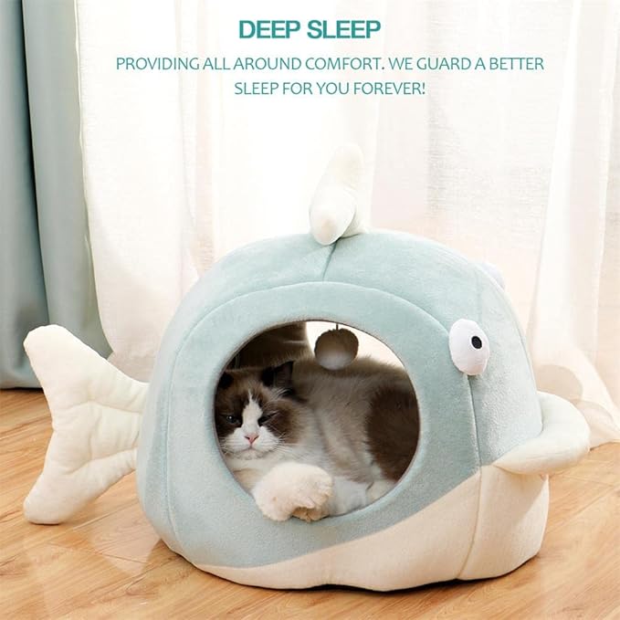 Lcybem Cat Beds for Indoor Cats - Cat Bed Cave with Removable Washable Cushioned Pillow, Calming Cozy Soft Cat Cave, Cute Friendly Dolphin Cat Houses for Indoor Cats No Deformation Pet Bed, L