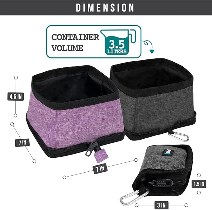 PetAmi Collapsible Dog Bowls 2 Pack, Food and Water Bowls Travel Set, Portable Pet Dish No Spill, Foldable Lightweight BPA Free Leakproof Bowls, Camping Hiking Walking Outdoor Gear Accessories, Purple