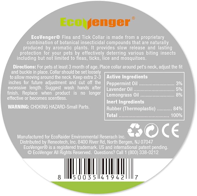 EcoVenger Flea Collars for Dogs & Cats - Flea & Tick Repellent 2-Pack Green. Built-in Pant-Based Formula Strong Repellency Slow Release, Lasting Protection, Pleasant Aroma, Waterproof