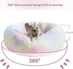 WNPETHOME Calming Dog Bed Cat Bed Donut, Faux Fur Pet Bed Self-Warming Donut Cuddler, Comfortable Round Plush Dog Beds (24 x 24 x 8 Inch, Rainbow)