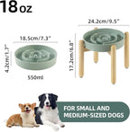7.3inch Ceramic Raised Slow Feeder Dog Bowl Set, Elevated Wooden Stand for Medium and Small Dog, Puzzle Slow Dish, Preventing Choking(Light Green, Single Bowl+ Stand)