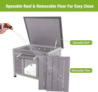 Outdoor Feral Cat House Weatherproof, Small Wooden Rabbit Hutch Bunny Cage Indoor-PVC Door Flaps