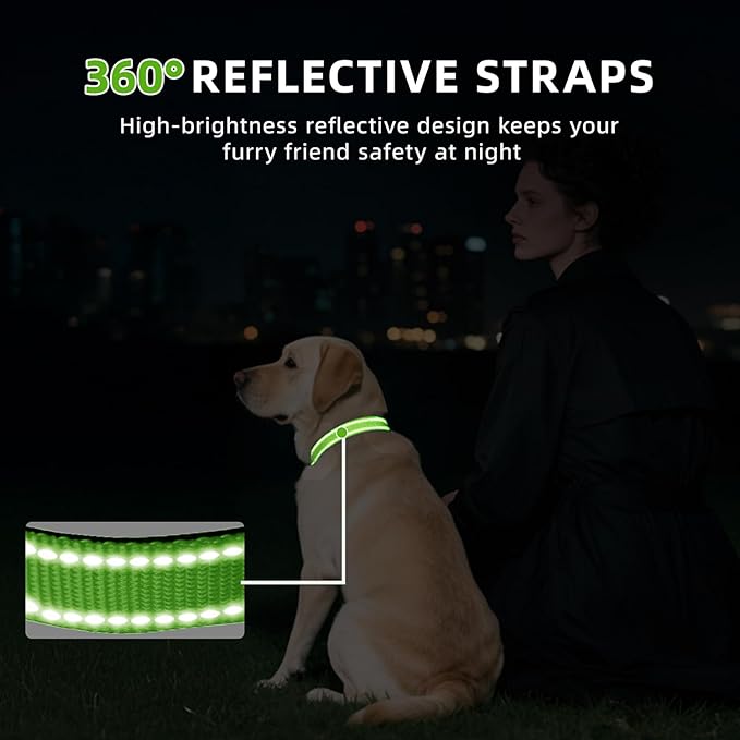 Reflective Dog Collar, Soft Neoprene Padded Nylon Pet Collar with Quick-Release Buckle, Adjustable for Large Dogs,Green,L