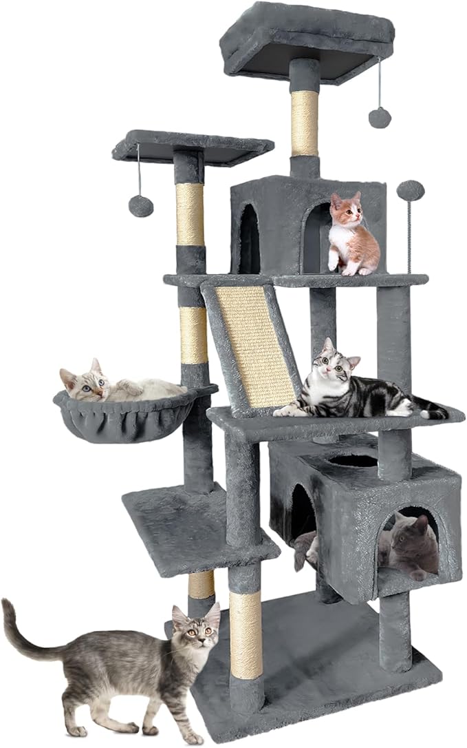 70" Cat Tree Tower for Indoor Cats, Multi-Level Cat Tower Condo with Sisal Scratching Post (Dark Gray)