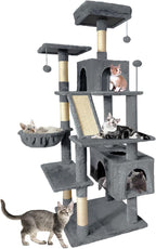 70" Cat Tree Tower for Indoor Cats, Multi-Level Cat Tower Condo with Sisal Scratching Post (Dark Gray)
