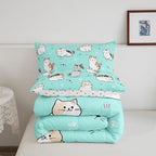 Erosebridal Girls Pink Cat Comforter King Cute Animal Bedding Set for Boys Cartoon Pet Bedding Comforters & Sets Kawaii Kitten Duvet Set for Toddlers Kids Bedroom Microfiber All Seasons Quilt Set 3pcs