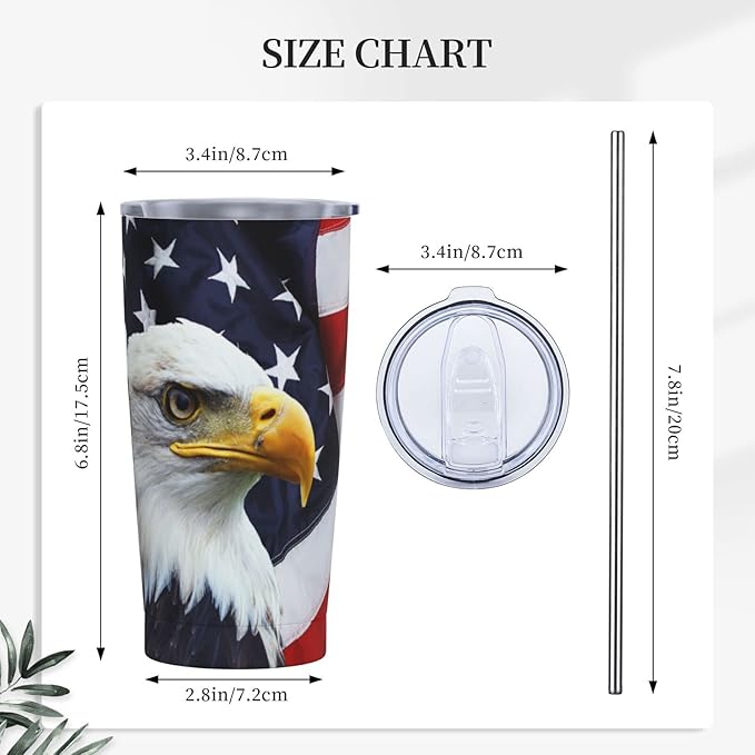 Dujiea 20oz Tumbler With Lid And Straw, American Flag Eagle Vacuum Insulated Iced Coffee Mug, Reusable Travel Cup Stainless Steel Water Bottle