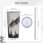 Dujiea 20oz Tumbler With Lid And Straw, Foggy Mountains And Trees Vacuum Insulated Iced Coffee Mug Reusable Travel Cup Stainless Steel Water Bottle