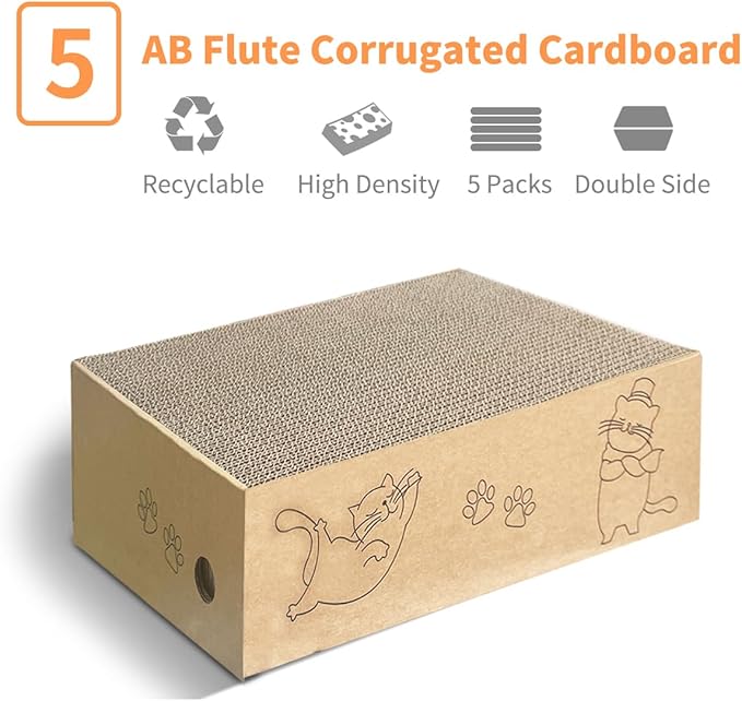 AGYM Cat Scratcher, 5 Packs in 1 Cardboard Box Cat Scratching Pad for Indoor Cats and Kitten, Cat Scratch Pad to Protect Furniture, Large Size