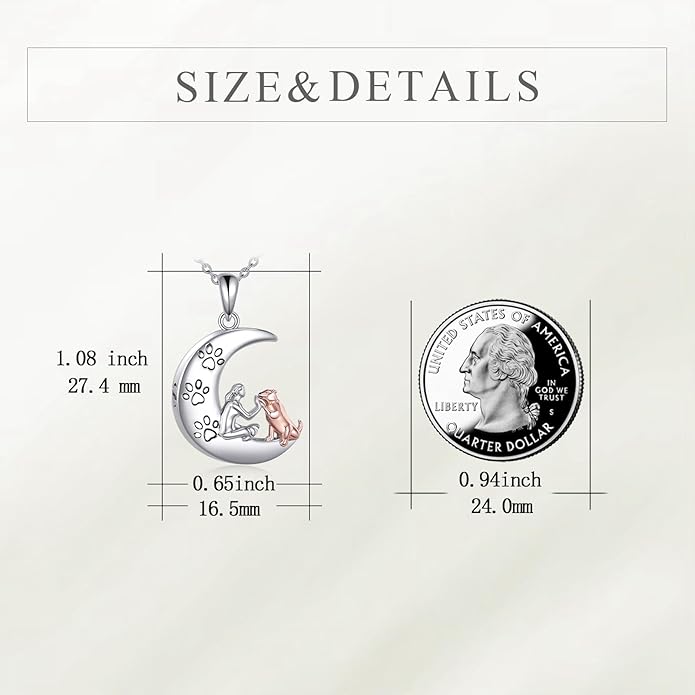 TIGER RIDER Memorial Urn Necklace for Dog Cat Pets Ashes 925 Sterling Silver Dog Paw Pendant Cremation Jewelry Memorial Ash Keepsake for Women (moon and dog)