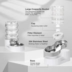 RIZZARI Pet Water Bowl Dispenser: 4L Automatic Stainless Steel Gravity Feeder - Large Capacity Ideal for Cats and Small Dogs - Indoor and Outdoor Hydration