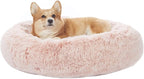 Bedfolks Calming Donut Dog Bed, 30 Inches Round Fluffy Dog Beds for Medium Dogs, Anti-Anxiety Plush Dog Bed, Machine Washable Pet Bed (Pink, Medium)