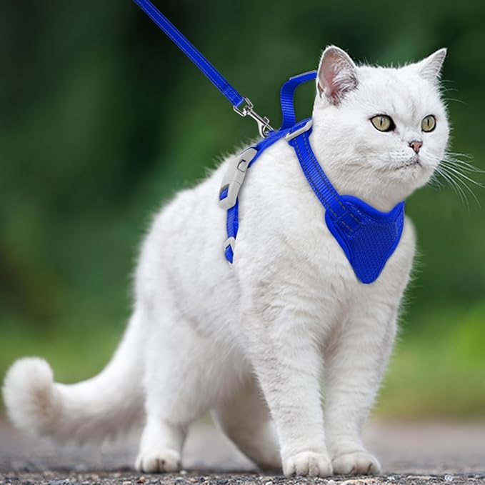 Cat Harness and Leash Set Escape Proof for Kitten Walking, Soft Adjustable Top Handle Vest Harnesses for Cats, Easy Control Breathable Reflective Small Medium Large, Sapphire Blue,XS