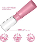 Portable Dog Water Bottle - Foldable Dog Water Dispenser | Leak Proof & Food Grade Plastic Travel | Pet Water Bottle for Cat Outdoor Walking Hiking Travel（US） (Pink, 19oz)