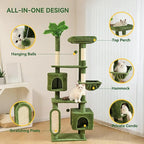Hoopet 70-Inch Large Cat Tree for Multiple Cats Cat Tower with 2 Condos, Scratching Posts, Hammock & Platform, Plush Perch for Indoor Activity Relaxing Easy Assembly Green